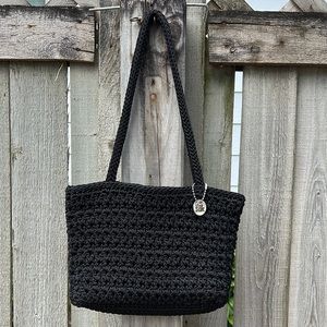 The Sak Woven Crochet Black Mini Hand Bag, Double Top Handle
